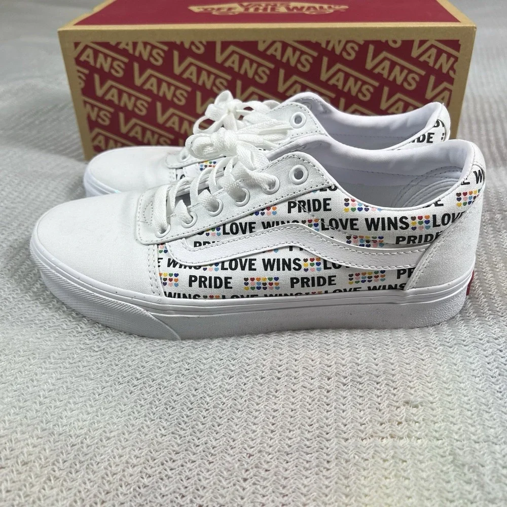 Vans Old Skool Pride Love Wins Womens 8 Rainbow Heart White Casual Shoes Sparkly